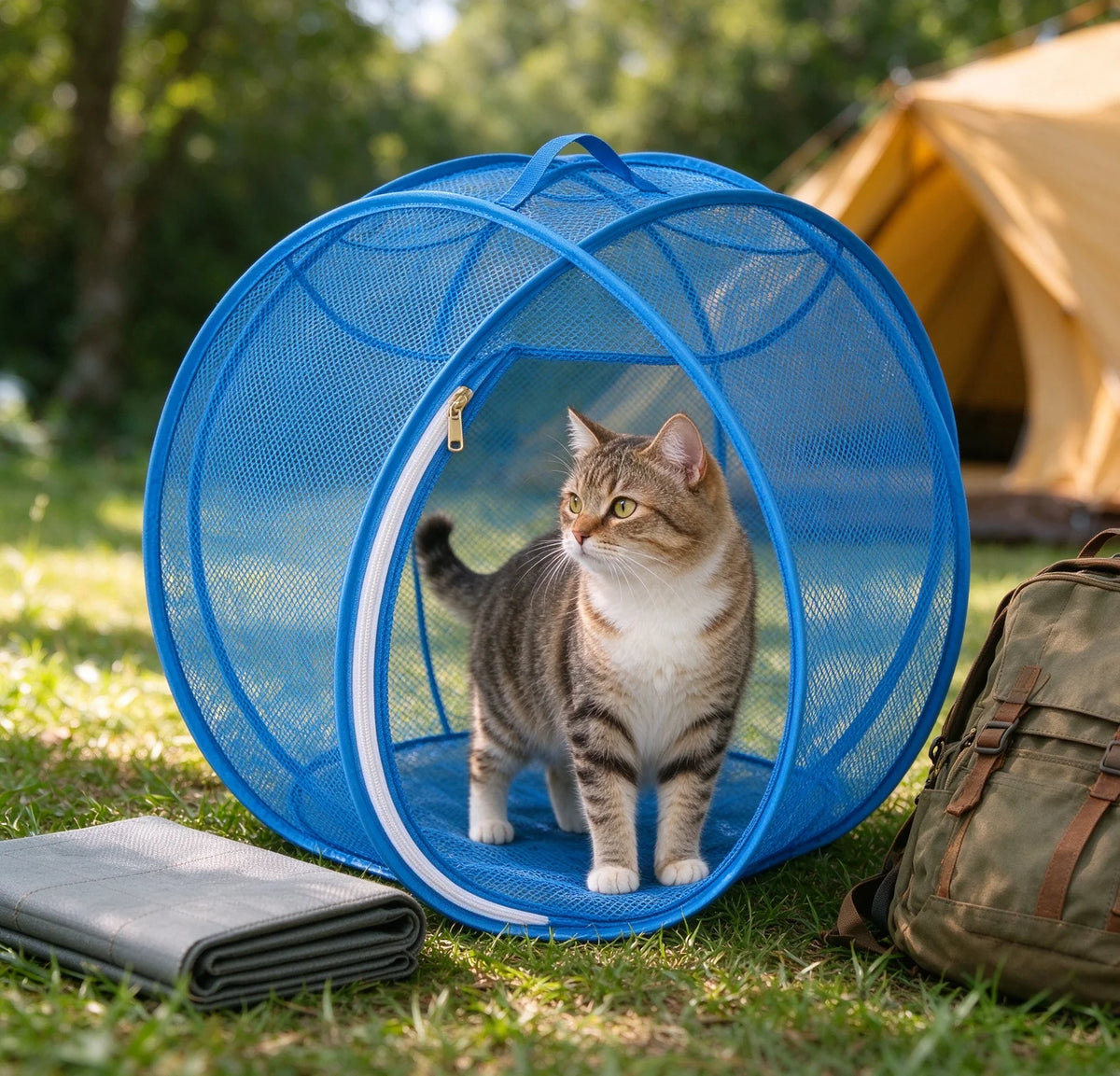 Blue cat tent outdoors