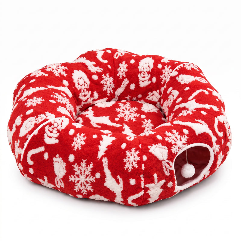 Christmas Cat Tunnel Bed – 2-in-1 Hideaway & Lounge