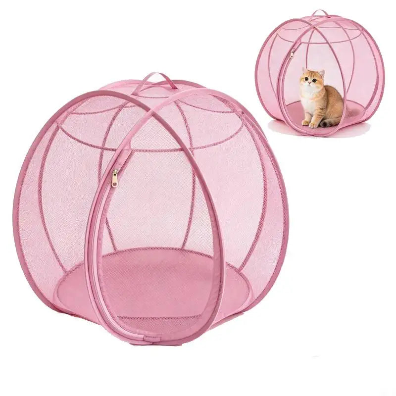 Pink pop-up mesh cat tent