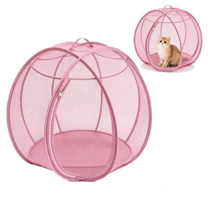 Pink pop-up mesh cat tent